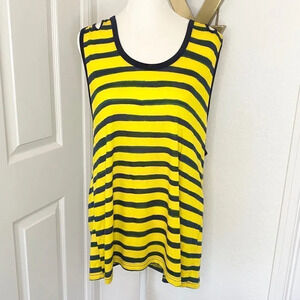 April May Yellow and Blue Striped Shoulder Cut Out Tank Top